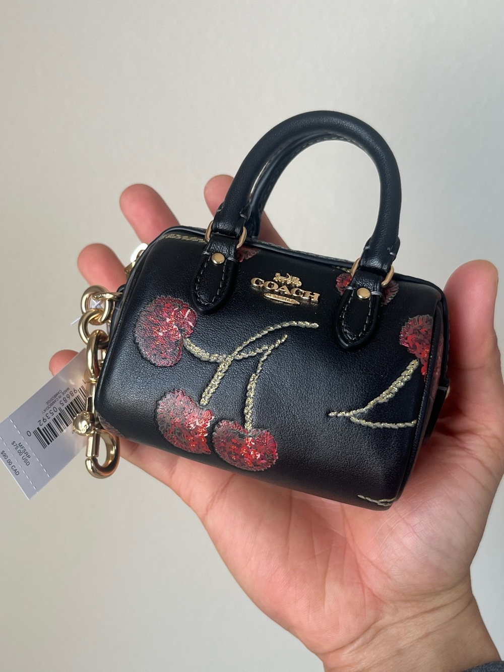 Coach Mini Rowan Bag Charm With Cherry Print🎈🎈